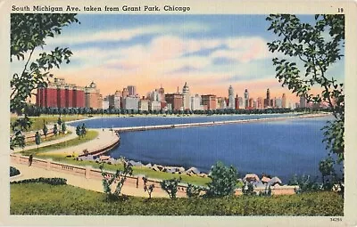 South Michigan Ave & Lakefront From Grant Park - Chicago Illinois IL - Postcard • $1.99