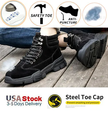 HANHAN  Work Boots Steel Toe Cap Mens Safety Shoes Breathable Leather Sneakers • $25