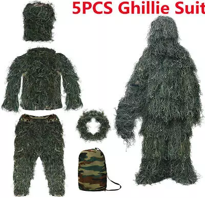 3D Camouflage Ghillie Suit Woodland Hunting Camo Ghillie Burlap Suit 160-180cm • £28.90