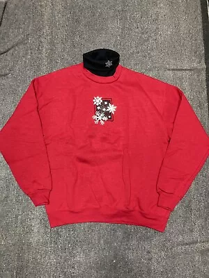 Vintage 90s Christmas Sweater Sweatshirt Mock Neck Snowflakes Winter Lee 90s Med • $15