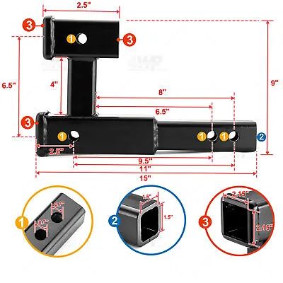 5000LB Truck Dual 2  Trailer Hitch Receiver Rise-Drop Adapter Extender Tow Steel • $34.19