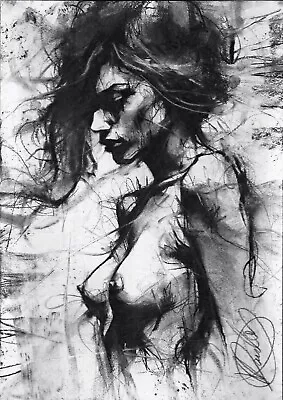 Nude Female ORIGINAL DRAWING Charcoal Naked Women UNIQUE STYLE No Reserve OOAK • £0.01