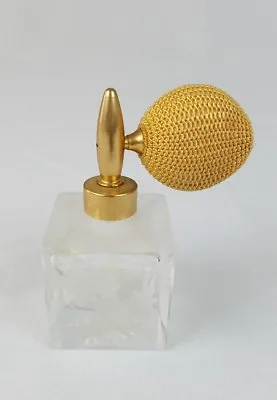 Vintage Acid Etched Gold Tone Powder Puff Glass Perfume Bottle Vanity • $52.97