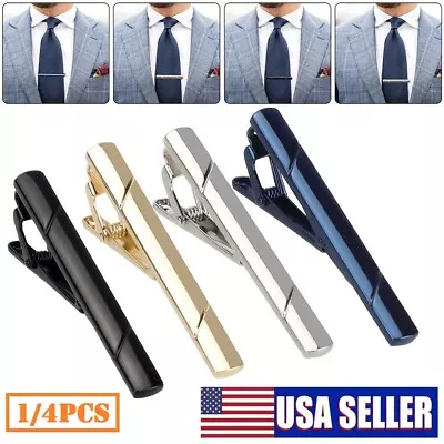 4pcs Mens Gold Black Silver Necktie Tie Clip Bar Clasp Clamp Pin Stainless Steel • $7.63