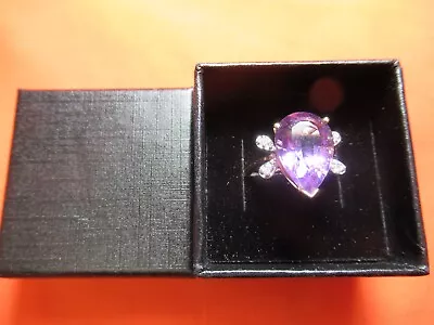 Vintage Ladies Solitaire Pear 5.53ct Amethyst 14K Gold Diamond Ring! Sz 7-7.25! • $315