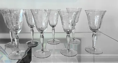 Vintage Etched Floral Wine Glasses - Set Of 10 • $125