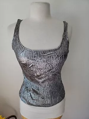 £24.17 • Buy Kisca Silver Shiny Tank Top Camisole Crinkle Stretch Party Cocktail