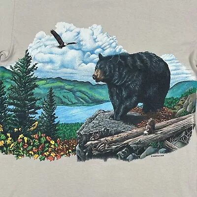Vintage Habitat Wilderness Black Bear LARGE Wrap Around Graphic Print T Shirt • $25