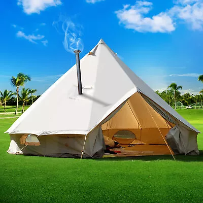 TAUS Canvas Bell Tent Waterproof Camping 5M And Glamping Yurt With Stove Jack • $438.99