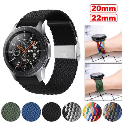 Braided Nylon Watch Strap With Buckle Elastic Loop Woven Sports Band 20mm 22mm • £6.79