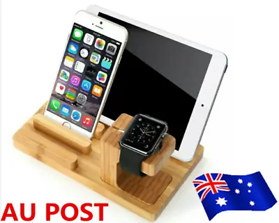 4 Port Bamboo Charging Dock Station Charger Holder For Iphone Ipad Apple Watch • $26