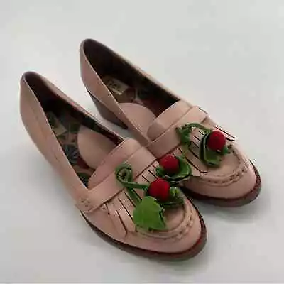 VINTAGE Miss L Fire Pink Loafer Shoes Women’s Slip On Leather Cherry Fringe • $35