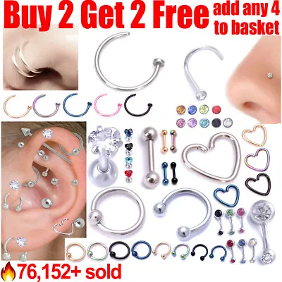 £1.58 • Buy Surgical Steel Helix Tragus Daith Stud Ring Nose Ring Stud Belly Bar Piercing