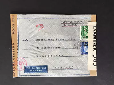 NETHERLANDS 1940s FRANKED COVER FLOWN  IMPERIAL AIRWAYS TO DURBAN  DUAL CENSORED • £2.49