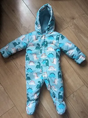 M&S Teal Hooded Dinosaur Print Snowsuit/Pramsuit/Bodysuit Coat 6-9 Months  • £9.99