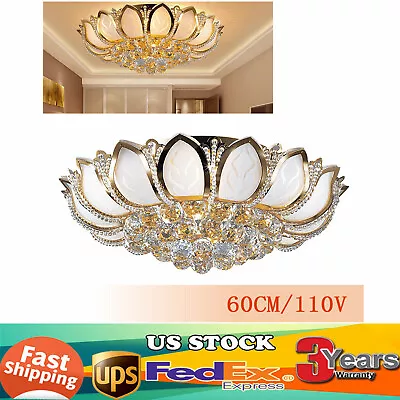 23.5  Modern Luxury Crystal Chandelier Flush Mount 7 Heads Lotus Ceiling Lamps • $88