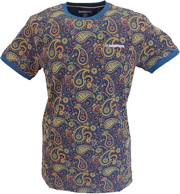 Lambretta Mens Dark Blue/Sand Paisley T-Shirt • £18.99