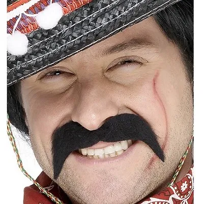 Mexican Bandit Fancy Dress Tash 70s Moustache Tache Black By Smiffys • £3.35