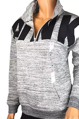 Victoria's Secret Pink Mock Neck Quarter Half Zip Pullover Sweatshirt Marl Xs • $52.99