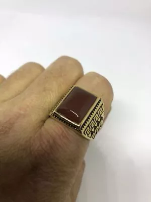 1980's Vintage Golden Stainless Steel Size 9 Men's Genuine Carnelian Ring • $44