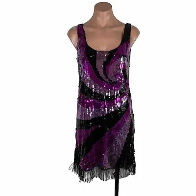 Vintage Multi-colored Sequin FLAPPER FRINGE Dress 80s Does 20s Sz S Sheath • $60