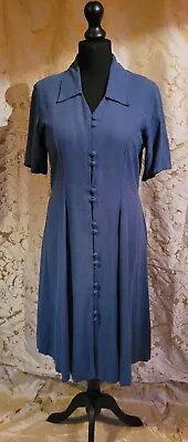£8.99 • Buy Champagne Silk Raw Silk Blue Dress Button Front, Short Sleeved. Size 12, Retro