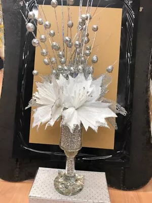 Mirrored Crushed Diamond Vase With Flowers Crystal Romany Bling • £29.99