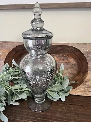 Tall Antique Mercury Glass Vase With Lid. 16.5” Tall .  (H1) • $25