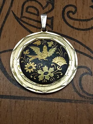 Vtg True Damascene Bird & Flower Medallion Pendant 1960s -Buy3ShipFree  • $5.50