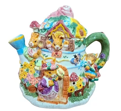 Mercuries Easter Spring Bunny Rabbit Teapot House Candy Cookie Jar 1999 7 IN • $12.95