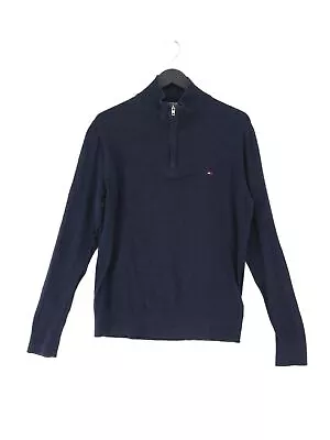 Tommy Hilfiger Men's Jumper M Blue Cotton With Linen High Neck Pullover • £44.50