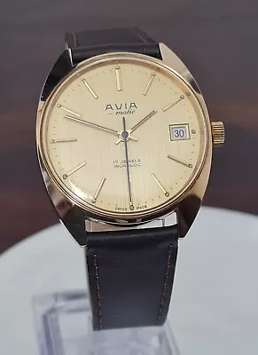 Gents Gold Plated Swiss Made Avia -Matic Mechanical Automatic Watch With FHF 905 • £16
