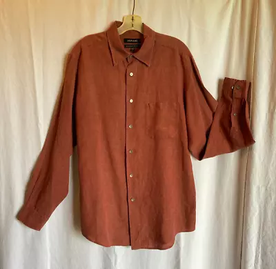 Murano Linen Shirt Mens Large Red Coral  Button Up Long Sleeve European Fabric • $17