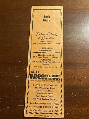 Public Library Of Brookline Main Library Massachusetts 1976 1970s Vtg Bookmark • $6.60