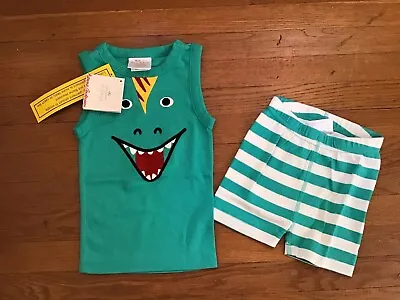 Hanna Andersson Boys Short John Organic Pajamas PJs 100 4 Summer Dinosaur Lizard • $19.99
