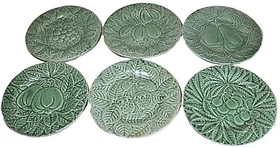 Vtg Bordello Pinheiro Majolica 7 3/4  Salad Plate Set Of 6 Various Fruit Pattern • $54.99