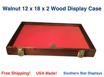 Walnut Wood Display Case 12 X 18 X 2  For Arrowheads Knives Collectibles Coins • $69.89