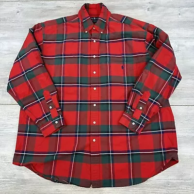 Ralph Lauren Shirt Mens 2XLT Red Blue Green Tartan Plaid All Cotton Dress Shirt • $26.09