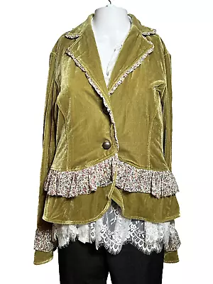 Mechant Womens Medium Soft Velvet Jacket Green Boho Chic Modern Bohemian Green • £20.70