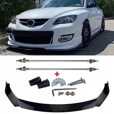 $47.50 • Buy For Mazda 3 Sedan / Hatchback Black Front Bumper Lip Spoiler Splitter+Strut Rods