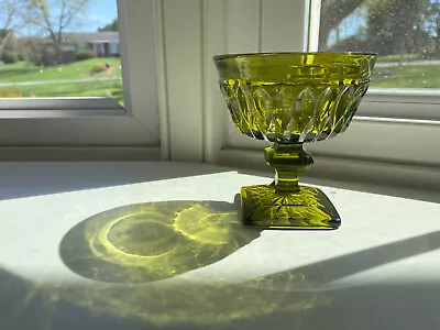 Olive Green Glass Pedestal Candy Dish Compote - Vintage • $10