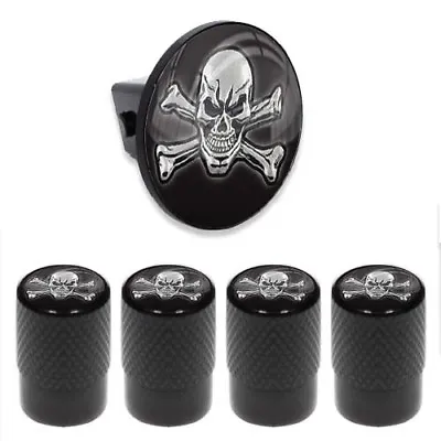Tow Hitch Cover Insert Plug For Truck & SUV + VALVE CAPS - GREY SKULL CROSSBONES • $13.25