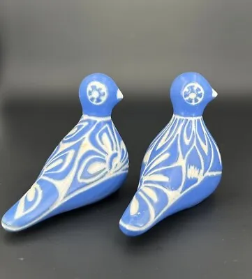 Pablo Zabal Vintage Folk Art Blue & White Bird Dove Pottery Figurine Lot Of 2 • $32.99