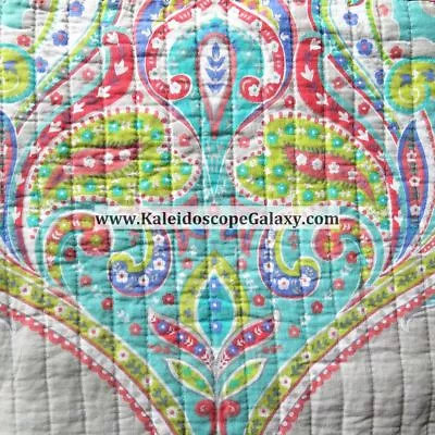 PAISLEY BOHEMIAN 3pc FULL QUEEN QUILT GRAY MOROCCAN BLUE ORANGE WHITE TURQUOISE  • $129.99