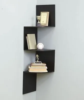 Black Corner Wall Shelves Zig Zag Wooden Shelf Display Accent Girl Room Decor • £33.75
