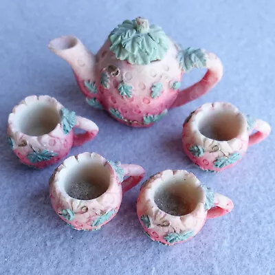 VTG Strawberry Miniature Tea Set Resin Decorative Cottagecore Farm • $12