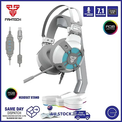 PC Gaming Headset USB Wired Mic 7.1 Surround Sound RGB Light With Stand Bundle • $79