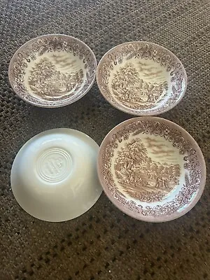 4 Pc Churchill England Currier & Ives Brown Soup Cereal Bowls 6” Farm Harvest • $10.28