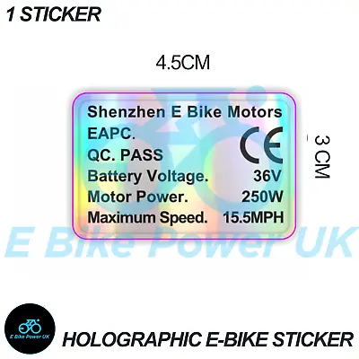 36V 250W UK Legal EBike Sticker Holographic Hub Mid-Drive Kits OEM Decal EAPC • £2.99