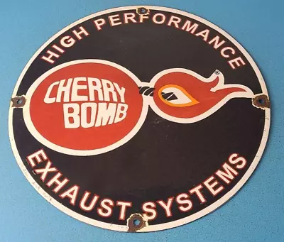 Vintage Cherry Bomb Sign - Auto Mechanic Exhaust Gas Pump Hot Rod Porcelain Sign • $147.47